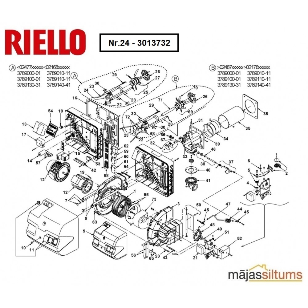 Gāzes sprauslas līkums deglim Riello RS34-RS44 (garā versija)